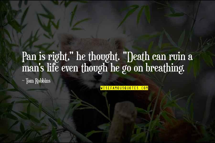 I Can Ruin Your Life Quotes By Tom Robbins: Pan is right," he thought. "Death can ruin I Can Ruin Your Life Quotes By Tom Robbins: Pan is right," he thought. "Death can ruin