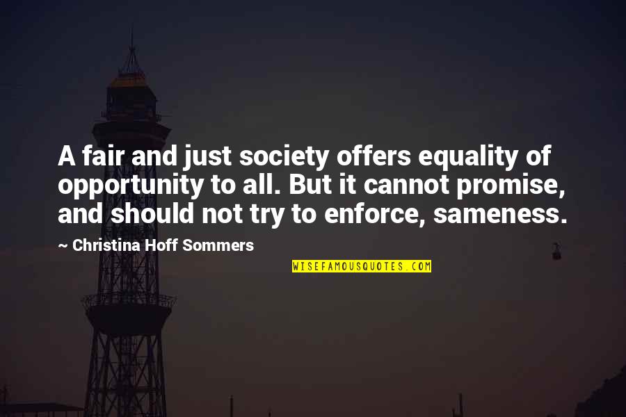 I Cannot Promise You Quotes By Christina Hoff Sommers: A fair and just society offers equality of