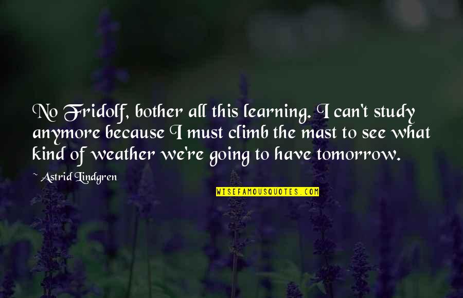 I Can't Anymore Quotes By Astrid Lindgren: No Fridolf, bother all this learning. I can't