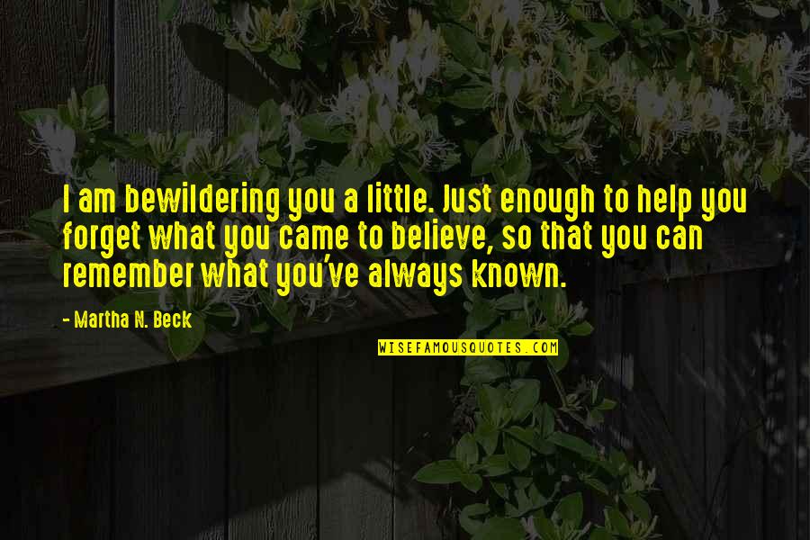 I Can't Remember To Forget U Quotes By Martha N. Beck: I am bewildering you a little. Just enough