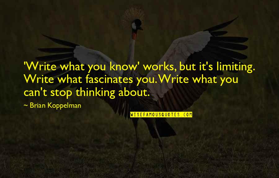 I Can't Stop Thinking About You Quotes By Brian Koppelman: 'Write what you know' works, but it's limiting.