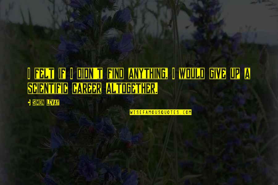 I Didn't Give Up Quotes By Simon LeVay: I felt if I didn't find anything, I I Didn't Give Up Quotes By Simon LeVay: I felt if I didn't find anything, I