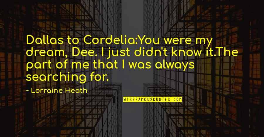 I Didn't Love You Quotes By Lorraine Heath: Dallas to Cordelia:You were my dream, Dee. I