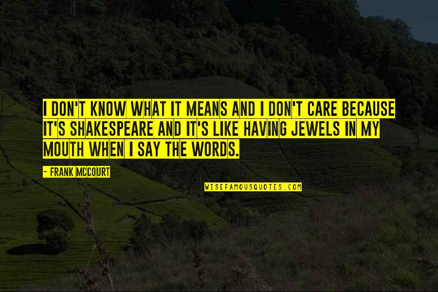 I Don Care Quotes By Frank McCourt: I don't know what it means and I