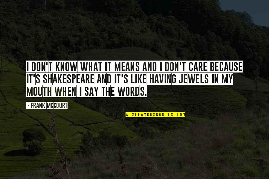 I Don't Care What You Say Quotes By Frank McCourt: I don't know what it means and I