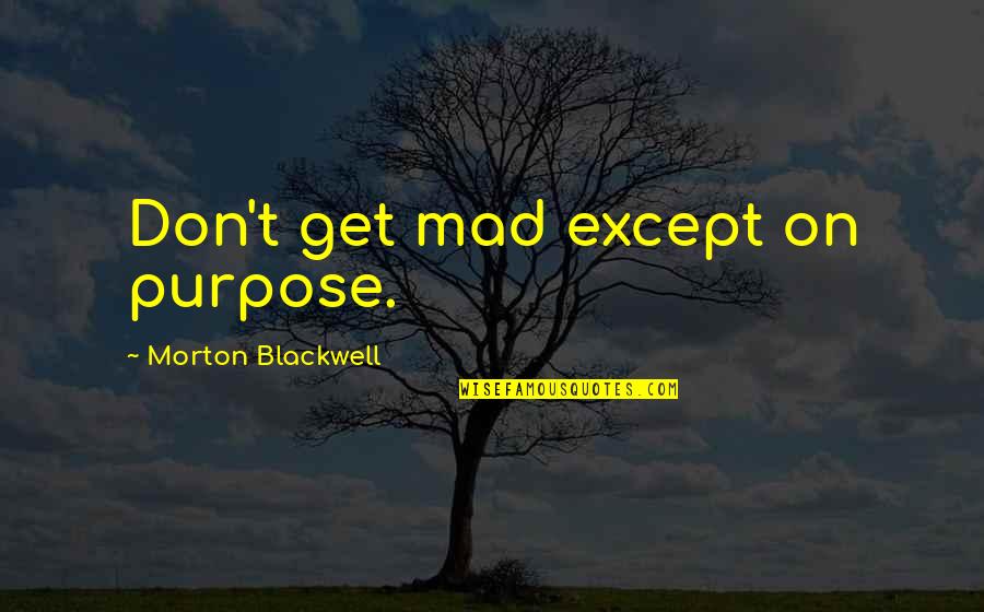 I Don't Get Mad I Get Even Quotes By Morton Blackwell: Don't get mad except on purpose.