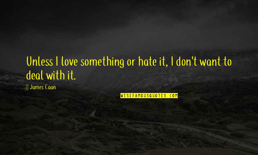 I Don't Hate You I Love You Quotes By James Caan: Unless I love something or hate it, I