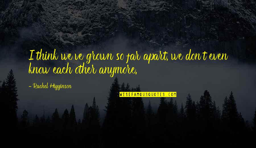 I Don't Know Anymore Quotes By Rachel Higginson: I think we've grown so far apart, we