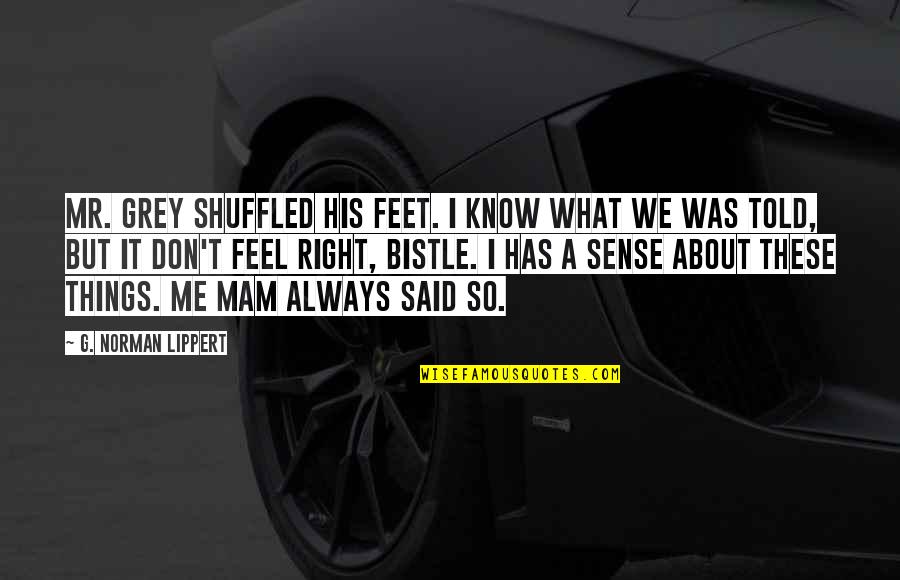I Don't Know What I Feel Quotes By G. Norman Lippert: Mr. Grey shuffled his feet. I know what