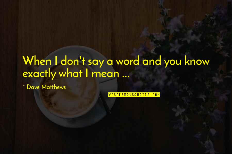 I Don't Know What I Mean To You Quotes By Dave Matthews: When I don't say a word and you I Don't Know What I Mean To You Quotes By Dave Matthews: When I don't say a word and you