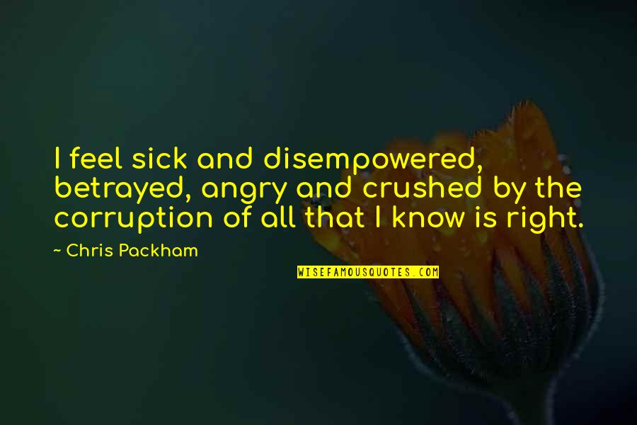 I Feel Betrayed Quotes By Chris Packham: I feel sick and disempowered, betrayed, angry and
