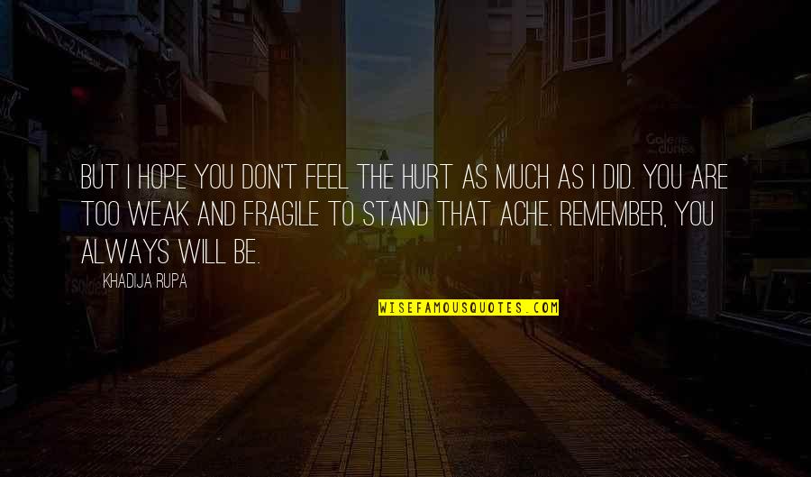 I Feel Hurt Quotes By Khadija Rupa: But I hope you don't feel the hurt I Feel Hurt Quotes By Khadija Rupa: But I hope you don't feel the hurt