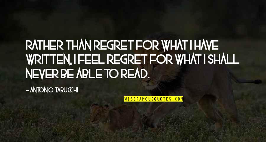 I Feel Regret Quotes By Antonio Tabucchi: Rather than regret for what I have written,