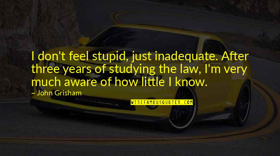 I Feel Stupid Quotes By John Grisham: I don't feel stupid, just inadequate. After three