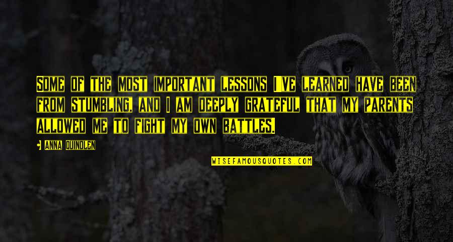 I Fight My Own Battles Quotes By Anna Quindlen: Some of the most important lessons I've learned I Fight My Own Battles Quotes By Anna Quindlen: Some of the most important lessons I've learned