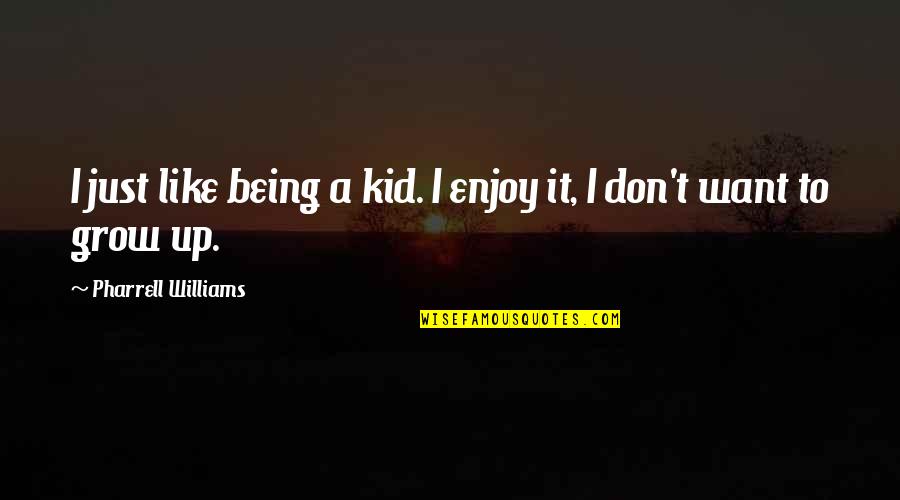 I Grow Up Quotes By Pharrell Williams: I just like being a kid. I enjoy