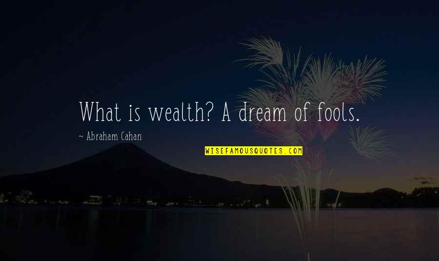 I Hate Being Myself Quotes By Abraham Cahan: What is wealth? A dream of fools.