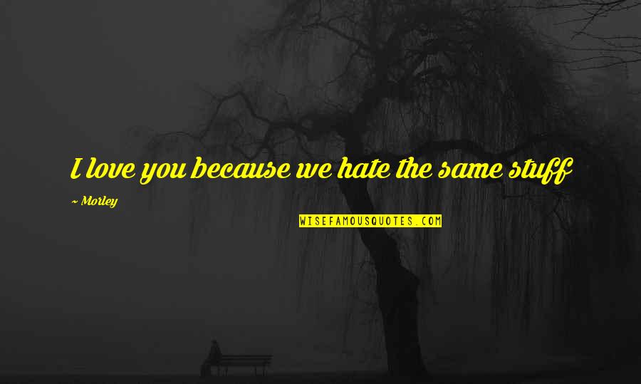 I Hate Love Because Of You Quotes By Morley: I love you because we hate the same