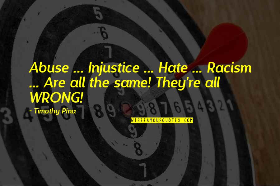 I Hate Racism Quotes By Timothy Pina: Abuse ... Injustice ... Hate ... Racism ...