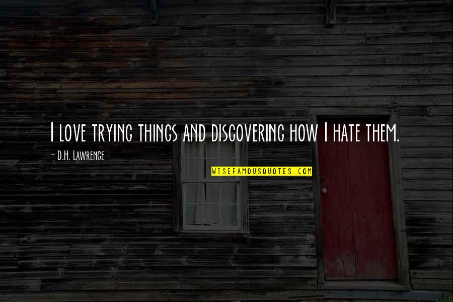 I Hate Them Quotes By D.H. Lawrence: I love trying things and discovering how I