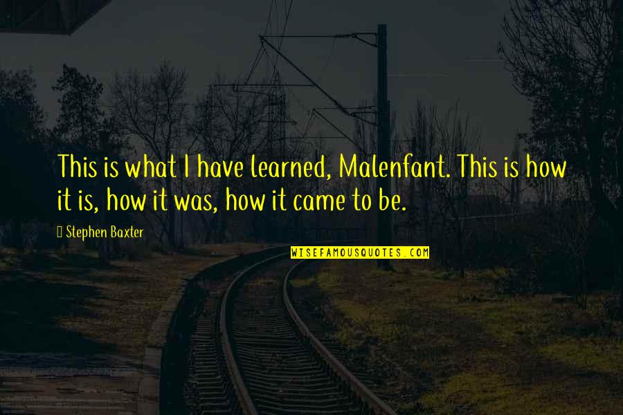 I Have Learned Quotes By Stephen Baxter: This is what I have learned, Malenfant. This I Have Learned Quotes By Stephen Baxter: This is what I have learned, Malenfant. This