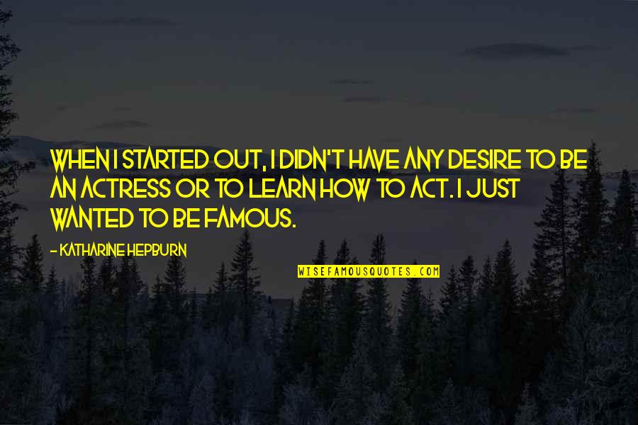 I Have No Desire To Learn Quotes By Katharine Hepburn: When I started out, I didn't have any