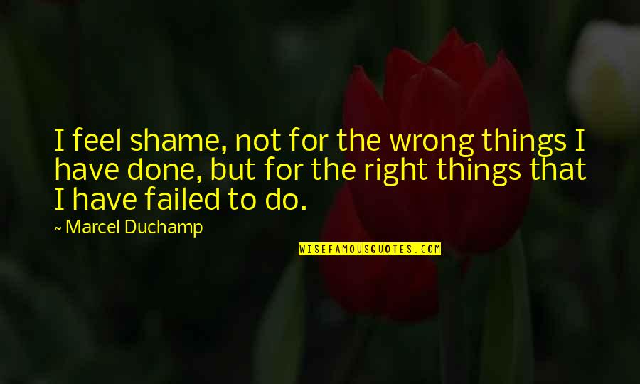 I Have Not Failed Quotes By Marcel Duchamp: I feel shame, not for the wrong things