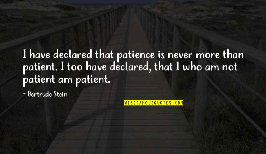 I Have Not Patience Quotes By Gertrude Stein: I have declared that patience is never more