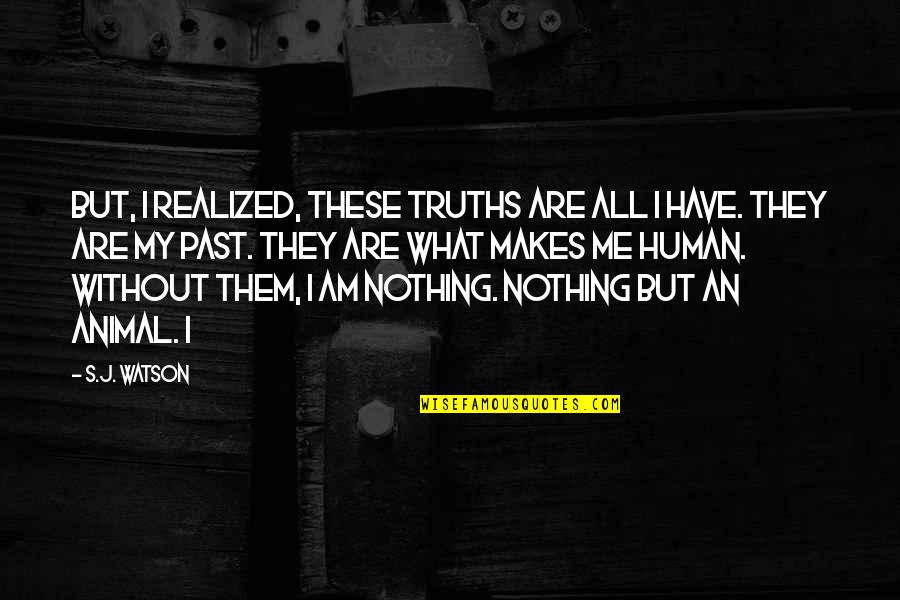 I Have Realized Quotes By S.J. Watson: But, I realized, these truths are all I