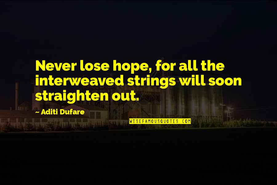 I Hope You Will Be Ok Quotes By Aditi Dufare: Never lose hope, for all the interweaved strings