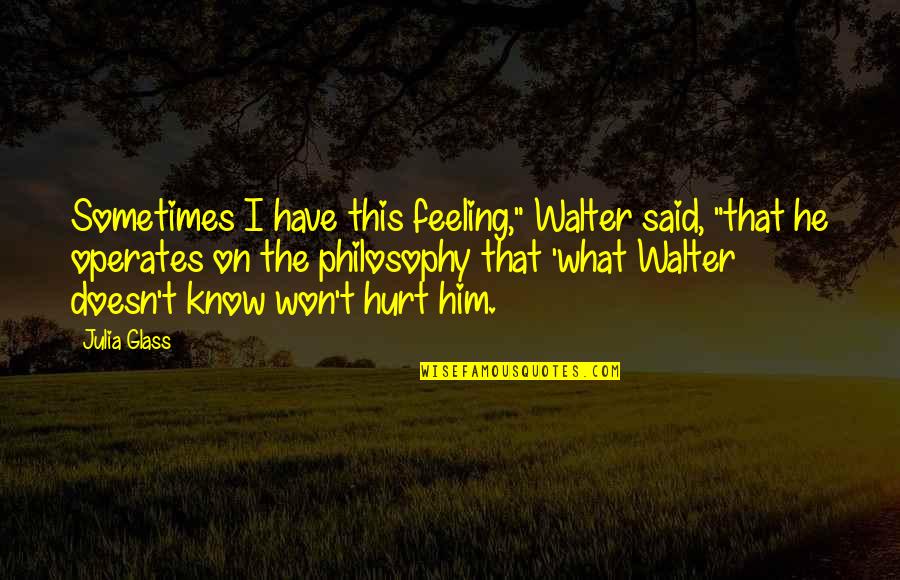 I Hurt Him Quotes By Julia Glass: Sometimes I have this feeling," Walter said, "that I Hurt Him Quotes By Julia Glass: Sometimes I have this feeling," Walter said, "that