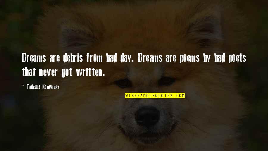 I Just Want To Find Happiness Quotes By Tadeusz Konwicki: Dreams are debris from bad day. Dreams are