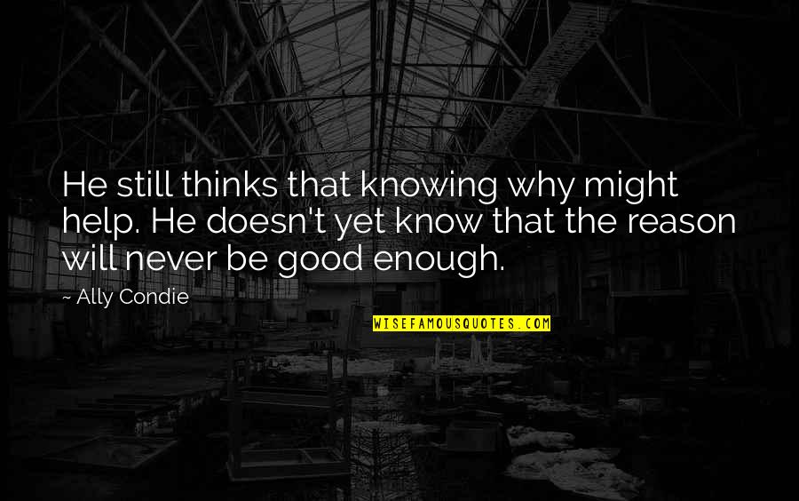 I Know I Am Not Good Enough Quotes By Ally Condie: He still thinks that knowing why might help.