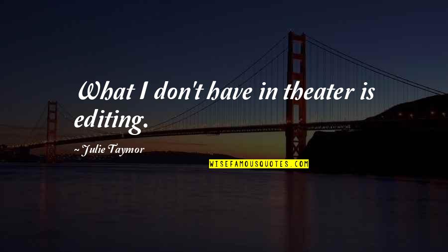 I Know I Shouldn't Love You Quotes By Julie Taymor: What I don't have in theater is editing.