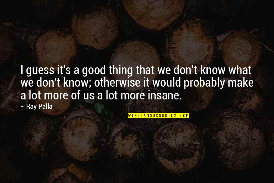 I Know More Quotes By Ray Palla: I guess it's a good thing that we I Know More Quotes By Ray Palla: I guess it's a good thing that we