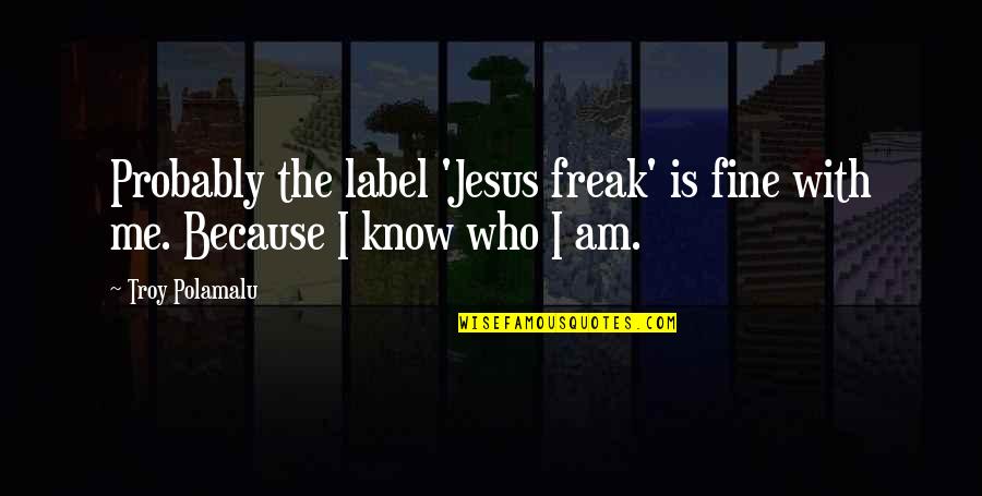 I Know Who I Am Quotes By Troy Polamalu: Probably the label 'Jesus freak' is fine with