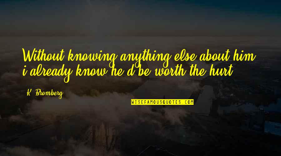 I Know You Are Hurt Quotes By K. Bromberg: Without knowing anything else about him, i already