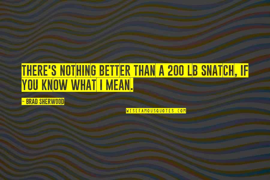I Know You Better Quotes By Brad Sherwood: There's nothing better than a 200 lb snatch,