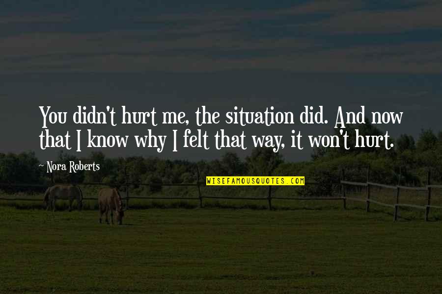 I Know You Hurt Quotes By Nora Roberts: You didn't hurt me, the situation did. And