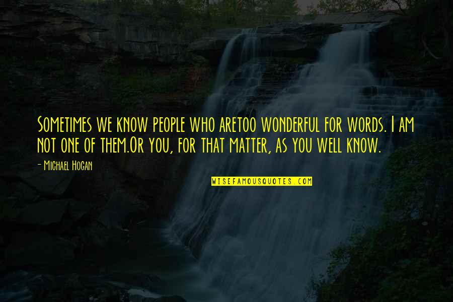 I Know You Too Well Quotes By Michael Hogan: Sometimes we know people who aretoo wonderful for