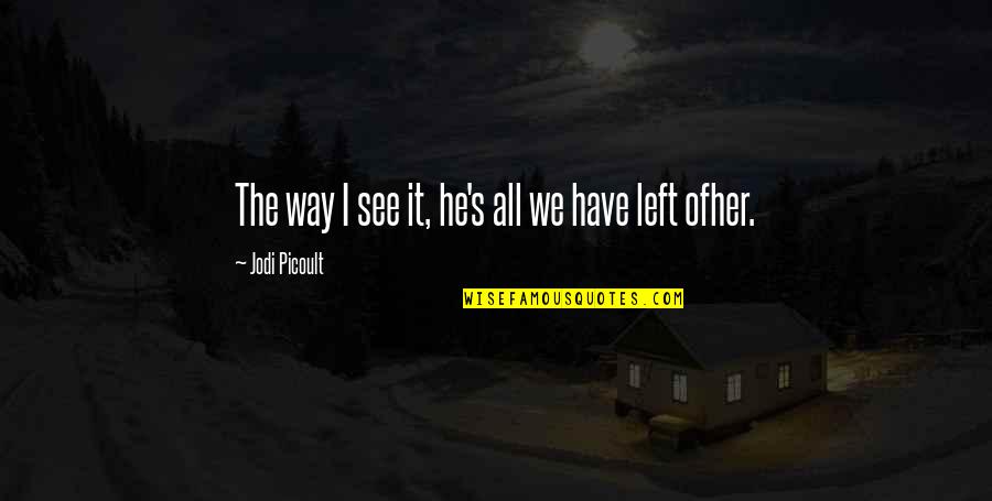 I Left Her Quotes By Jodi Picoult: The way I see it, he's all we I Left Her Quotes By Jodi Picoult: The way I see it, he's all we