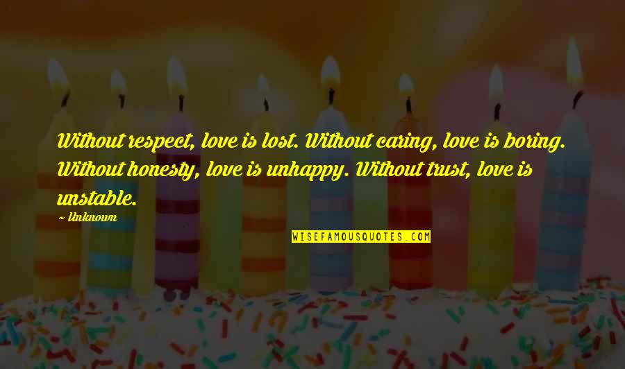 I Lost Your Trust Quotes By Unknown: Without respect, love is lost. Without caring, love I Lost Your Trust Quotes By Unknown: Without respect, love is lost. Without caring, love