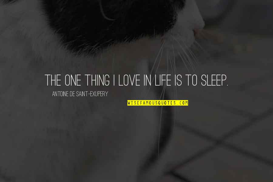I Love To Sleep Quotes By Antoine De Saint-Exupery: The one thing I love in life is I Love To Sleep Quotes By Antoine De Saint-Exupery: The one thing I love in life is