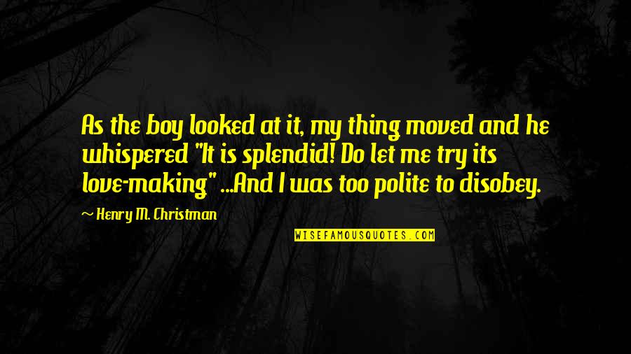 I Love Too Quotes By Henry M. Christman: As the boy looked at it, my thing