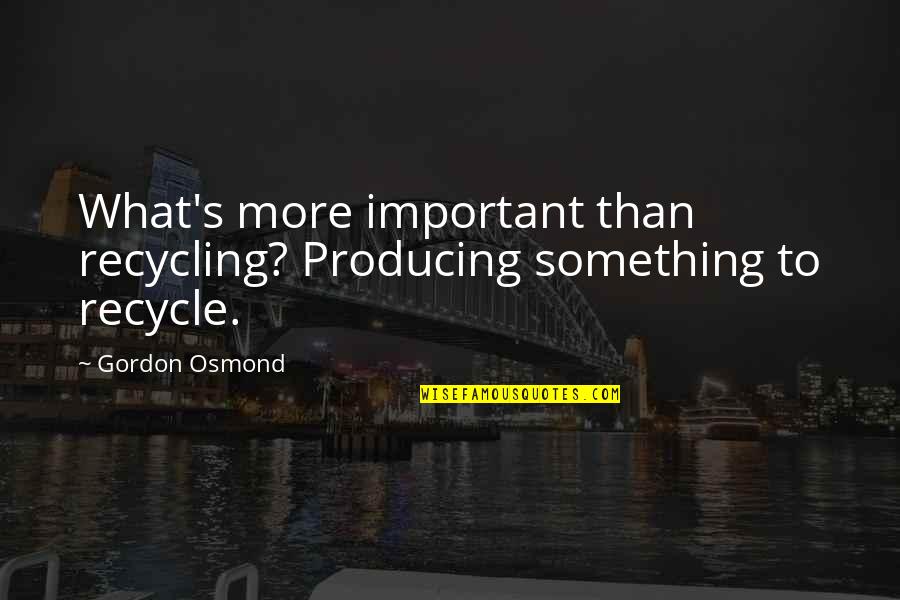 I Love When You Touch My Skin Quotes By Gordon Osmond: What's more important than recycling? Producing something to