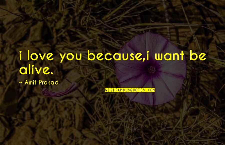 I Love You Because Quotes By Amit Prasad: i love you because,i want be alive.