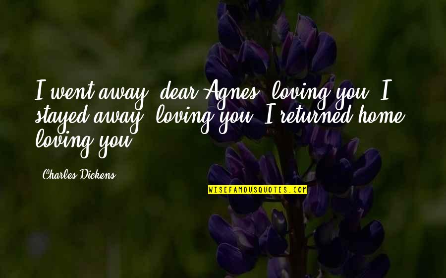 I Love You Dear Quotes By Charles Dickens: I went away, dear Agnes, loving you. I