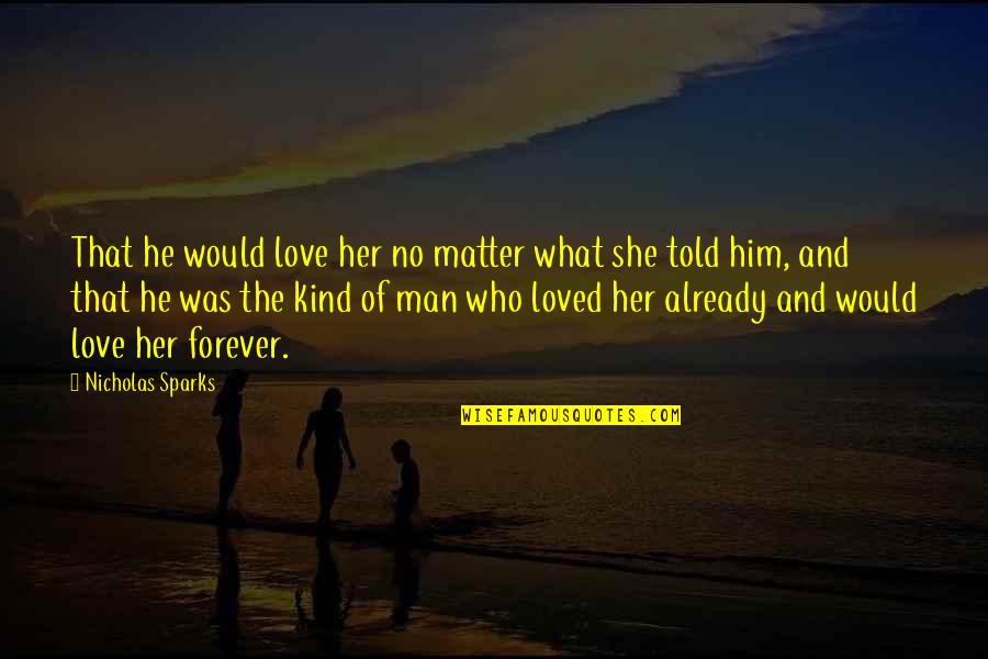 I Love You Forever No Matter What Quotes By Nicholas Sparks: That he would love her no matter what
