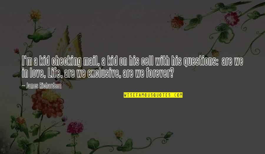 I M In Love Quotes By James Richardson: I'm a kid checking mail, a kid on