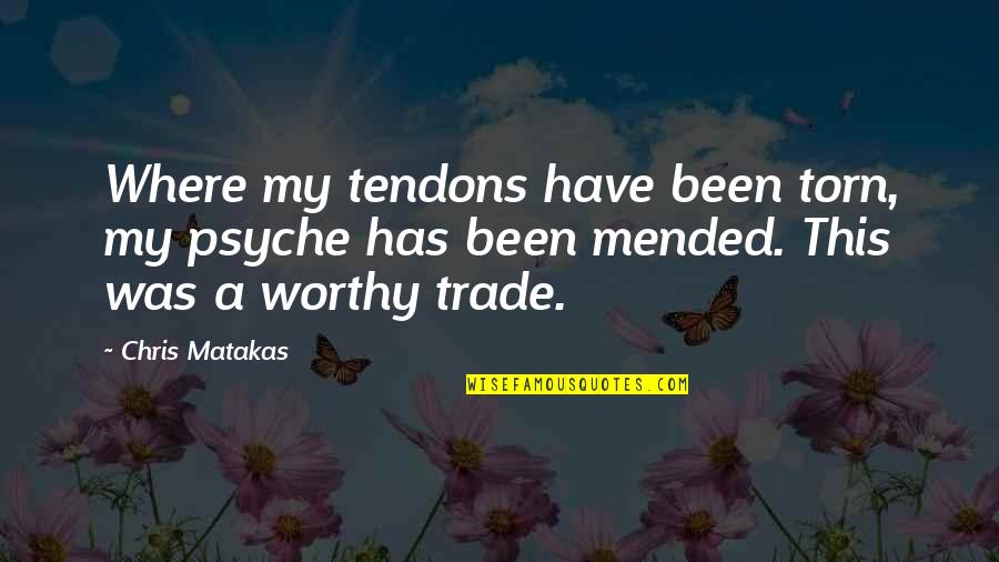 I M Virani Quotes By Chris Matakas: Where my tendons have been torn, my psyche